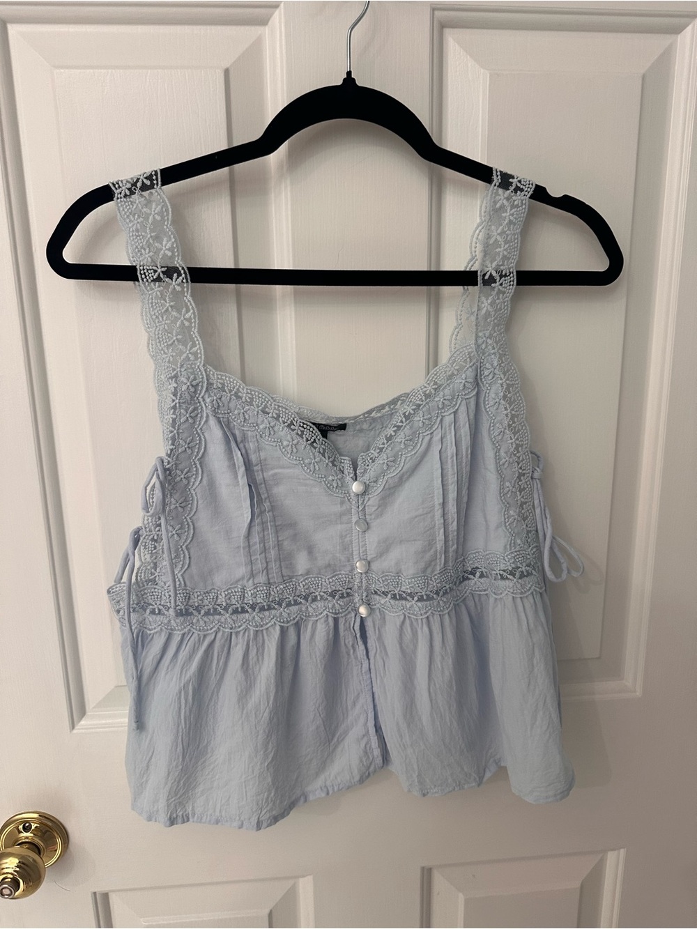 wild fable Light Blue Lace-Trim Tank Top